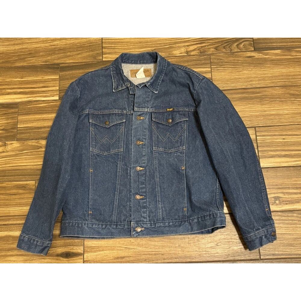 Vintage Wrangler Denim Jacket Mens Large 46 USA Western Trucker Coat Rodeo Farm